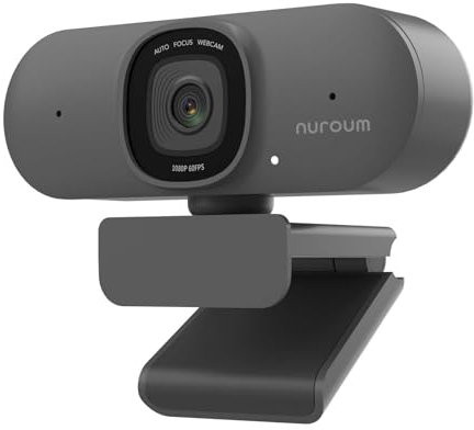 Nuroum V15AF 2K Webcam mit Mikrofon, Autofokus 1080P 60fps PC Kamera mit Mikrofon, 75°Weitwinkel/Rauschunterdrückung/Lichtkorrektur, HD Webkamera USB Plug&Play für Laptop/Desktop, für Zoom/Teams