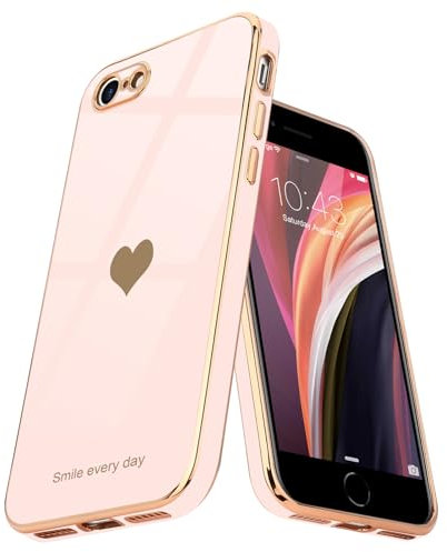 Teageo for iPhone SE 2022 Case - Slim, Luxury Heart Pattern for Women & Girls, Soft TPU Shockproof Bumper, Light Pink