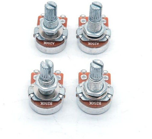 harpfeas 4PCS Mini Guitar Potentiometer Audio Volume Taper Pots for Fender Stratocaster Telecaster Guitar Bass Replacement (Long 18mm, A250K B250K)
