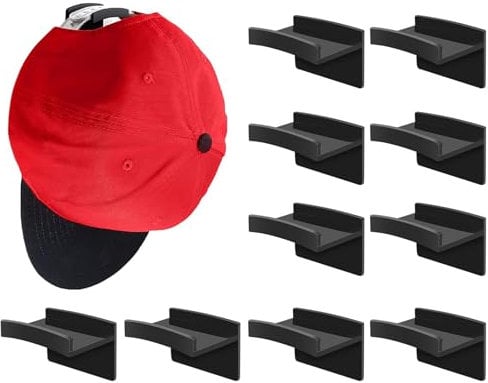 Cozlly 10 stück Selbstklebende Huthaken, Cap Halterung Wand Baseball Cap Halter, Kappenhalter Hut-Organizer Minimalistischer Huthalter, Wand Kappen Halterung für die Wand, Kein Bohren(Schwarz)