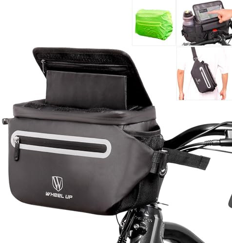 ROTTO Wheel Up Bike Handlebar Bag Waterproof Ebike Front Bag with Phone Holder and Water Bottle Holder Quick Release Adapter 4.5L