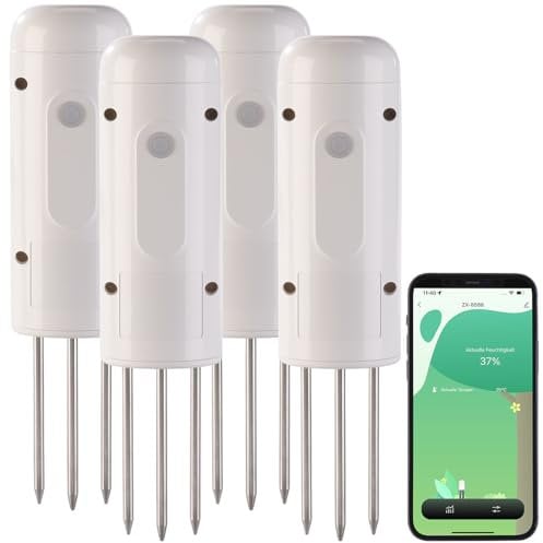 Luminea Home Control Feuchtesensor: 4er-Set smarte ZigBee-Boden-Feuchtigkeits- & Temperatursensoren (Bodensensor, Temperatursensor TUYA, Pflanzen Sensor)