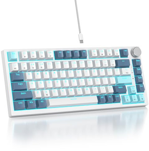 Mosptnspg 75% TKL Wired Mechanical Keyboard,RGB Backlit Gasket Mount 82 Key Hot Swappable Custom Linear Red Switch Gaming Keyboard with Volume Knob & PBT Keycaps (82 Shoko)