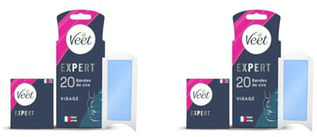 Veet EXPERT - 20 Bandes de Cire Froide Visage - Peaux Sensibles - Finition Parfaite - Epilation Longue Durée (Lot de 2)