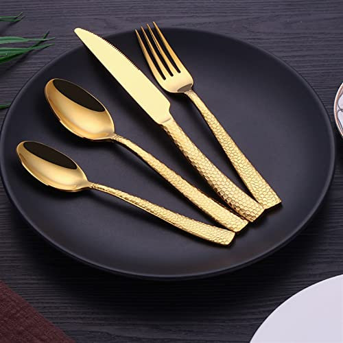 LIKECRAFT Couverts plaqués or 24 pièces couteaux en acier inoxydable fourchettes cuillères ensembles de vaisselle Cubiertos service de table services 6 personnes en acier inoxydable