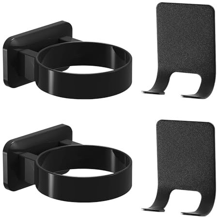 Supporto per asciugacapelli in 2 pezzi, con 2 parti, supporto autoadesivo per asciugacapelli, montaggio a parete, non necessita di forare il supporto, adatto per bagno, toilette, guardaroba