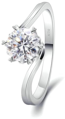 Stfery Eheringe 585 Weißgold Ring für Damen 1ct Rund Moissanit Ringe Verlobung Damen