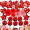 Premium Rot Partydeko - Papier Fächer, Pompons, Luftballon, Party Deko für Frauen, Hochzeit Geburtstag Party Deko, Happy Birthday Dekoration, Valentinstag Deko, Weihnachtsdekoration