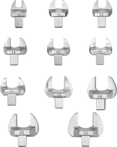 Marsram Open End Insert Interchangeable Torque Wrenches Head, Open-Ended Crowfoot Insert Tool Set Size Metric 8-22mm, Fit For Square Drive Mouth 9x12mm, 40Cr Steel, 11Pcs