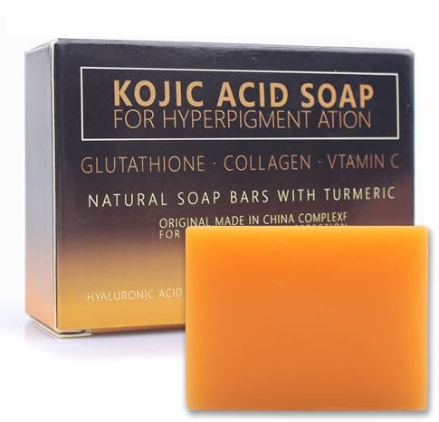 100g Kojic Acid Soap,Kurkuma Seife,Turmeric Soap,Kurkuma Seife für Gesicht,Kojisäure-Seife,Curcuma Seife,Vitamin C Seifenstück,für Reinigung und Hautpflege von Gesicht und Körper