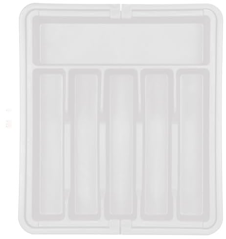 AMMEWORLD Expandable Cutlery Tray - Adjustable Cutlery Drawer Organiser for Forks, Spoons and Knives - Plastic Utensils Divider with 8 Compartments - Compact Kitchen Drawer Organiser (White)