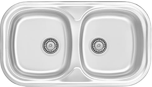 Fregadero Encastrar Cuadrado 80x44 | 2 Senos | Con Agujero Grifo Centro | Acero Inoxidable AISI 304 | Fabricado en Europa