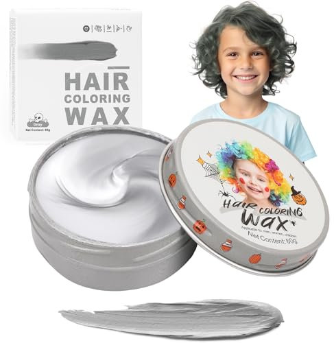 Temporary Hair Color Wax Silver Gray for Kids, Washable Colored Hairstyle Dye Mud, Disposable Instant Styling Grey Pomade for Girls Boys, DIY Coloring Gel Cream for Women Men Cosplay Halloween