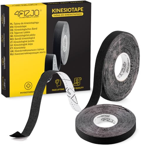 4FIZJO Kinesiotape für das Gesicht 1 cm x 5 m, Gesichtstape, Kinesiologie-Tape für den Hals, Physio-Tape und Sporttape, hautfreundlich, wasserdicht, Lifting-Band, Schwarz