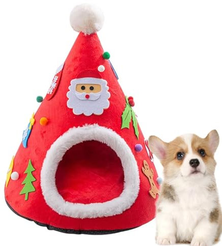 Niche d'arbre pour chat - Niche de Noël pour chat - Maison de luxe pour arbre à chat - Tente de lit pour chat en forme de sapin de Noël - Tente de lit pour chaton - Lit grotte pour animaux de