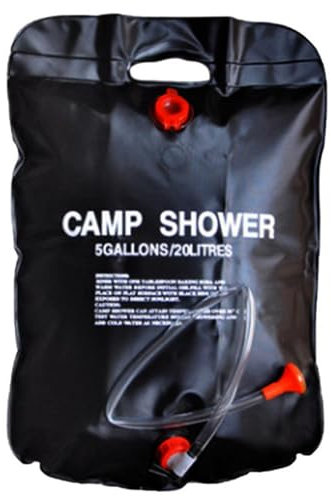 Bolsa de ducha solar – Bolsa de ducha portátil para camping | Bolsa de ducha solar de 20 l con agua caliente, bolsa de ducha de calefacción solar de 5 galones con manguera extraíble y cuerdas de
