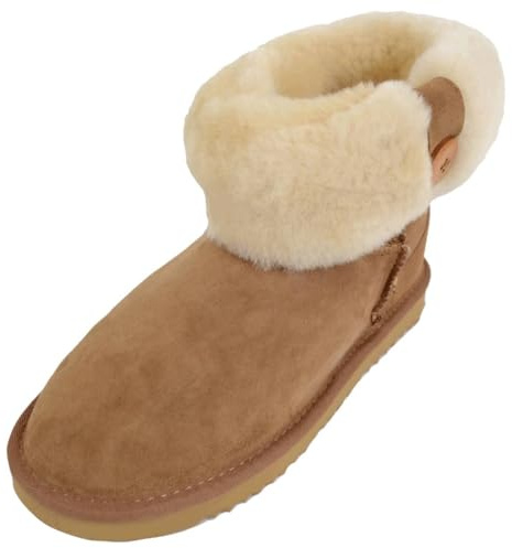 SNUGRUGS Womens Genuine Full Double Faced Sheepskin Outdoor Boots with Sheepskin Cuff - Chestnut - UK 5 / EU 38