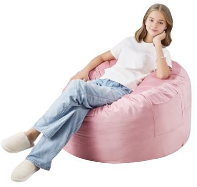VEVOR runder Sitzsack Sitzkissen Bean Bag Gaming (89 x 89 x 56 cm) mit abnehmbarem & waschbarem Bezug, 25D Memory Foam gefüllt mit holländischem Samt, Sitzsack für Schlafzimmer Spielzimmer, Rosa