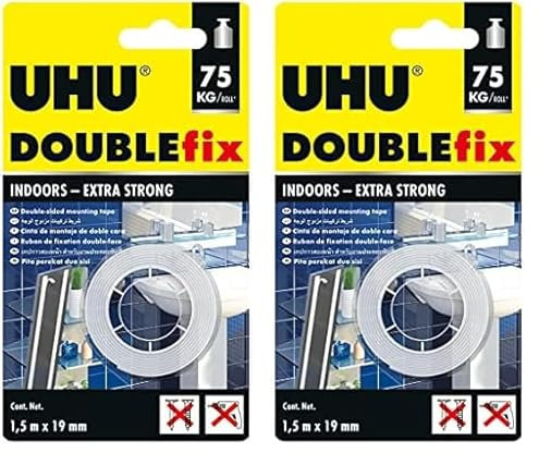 UHU - ruban adhésif de montage double face, blanc pour une fixation permanente de métal, bois, verre,plastiquecéramique, caoutchouc et papier, pour le montage de (Lot de 2)
