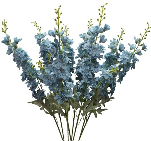 Libeking Dusty Blue Flowers Artificial Delphinium 8PCS Tall Fake Blue Flowers for Vase 33.46 Larkspur Artificial Flowers for Faux Floral Arrangements Wedding Centerpieces Home Table Decor
