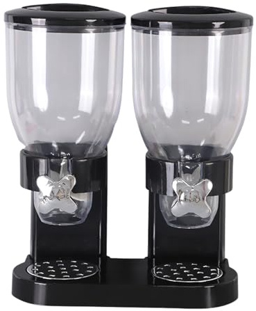 Mingchengheng Müslispender Doppelt - Snackspender - Cereal Dispenser, Cornflakes Spender - Doppelspender für Süßigkeiten und Trockenfutter, 2 Liter Bonbonspender (Schwarz)