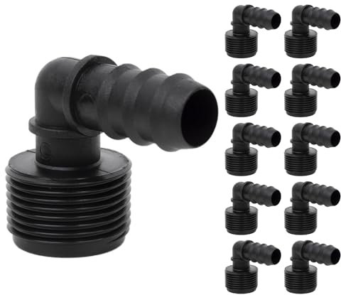 IBRIQO® Conector Codo 90º con Rosca Macho 3/4 - Manguera 16mm | Pack 10 uds | Riego por Goteo, Jardín, Plantas, Terraza, Aspersores, Nebulizadores, Difusores Referencia: 90016061 Conexión segura en