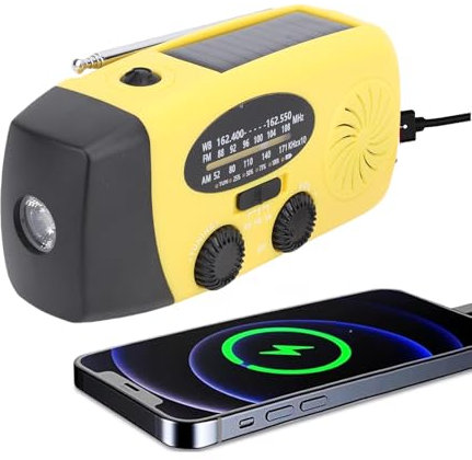 Solar Not Handkurbel Funkgeräte, Tragbares Wind up Radio mit LED hellem Taschenlampen, AM FM WB Weather Radio, SOS, Alarm (Yellow)