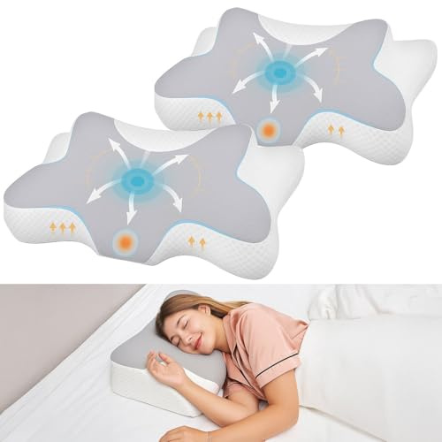 Newgen Medicals Schlaf-Kissen: 2er-Set Memory-Foam-Kopfkissen für Seiten-, Rücken- und Bauchschläfer (Memory Schaum Kissen, Kopfkissen für Rückenlage, Gesundheit)