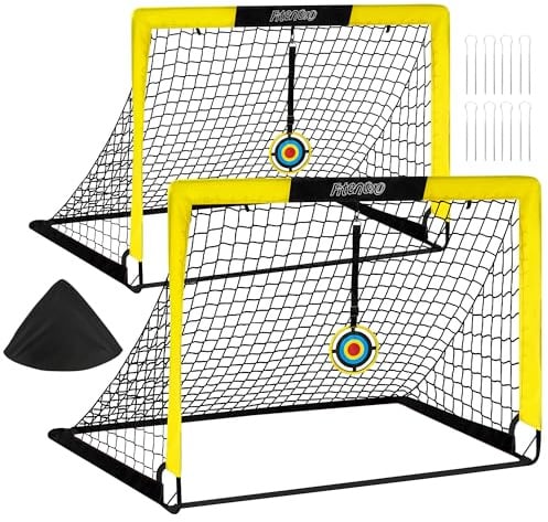 Fitencexu Fußballtor Kinder 2er Set - Pop up Fussballtore für Garten, Outdoor & Reisen - Faltbares Tor mit Tragetasche, 2 Bullseye & 8 U-förmigen Bodennägeln - Fußball Trainingszubehör