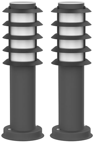 ledscom.de 2x Wegelicht/Pollerleuchte PORU für außen, IP44, Gitter, 39 cm, anthrazit, 1x E27 max. 40W