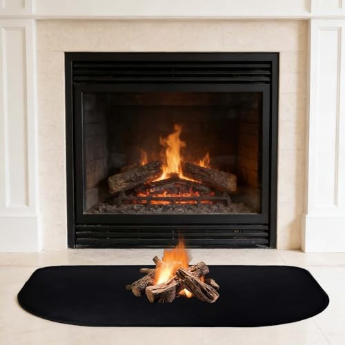Feuerfeste Kaminmatte 80x50 cm, Funkenschutz Kaminofen Boden, Bodenschutzmatte Kaminofen Schwarz mit Aufbewahrungsbeutel, Feuerfeste Unterlage Kamin Grillschutzmatte Boden