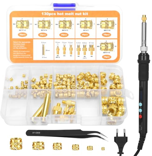 CIOXSOIO 130 Stück Gewindeeinsätze Lötspitzen Set, 900W Lötkolben digitaler Temperaturregelung mit Gewindeeinsätze M2/M3/M4/M5/M6/M8, Soldering Kit für 3D Druck Zubehör
