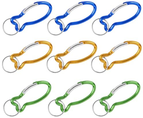 JIRVEX 9 Stück Fisch Karabiner Schlüsselanhänger Gastgeschenke Kommunion Taufe Aluminium Karabinerhaken für Rucksack Tasche Wandern