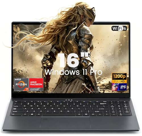Ordenador Portátil 16 Pulgadas, Ryzen 7 4800H CPU, Win11 Pro PC Portátil 16GB RAM 1TB SSD, Clavier Rétroéclairé, 1200P FHD Pantalla Laptop, (WIFI6+BT5.0+HDMI+3*USB3.0+2*Type-C+5000mah Battery)