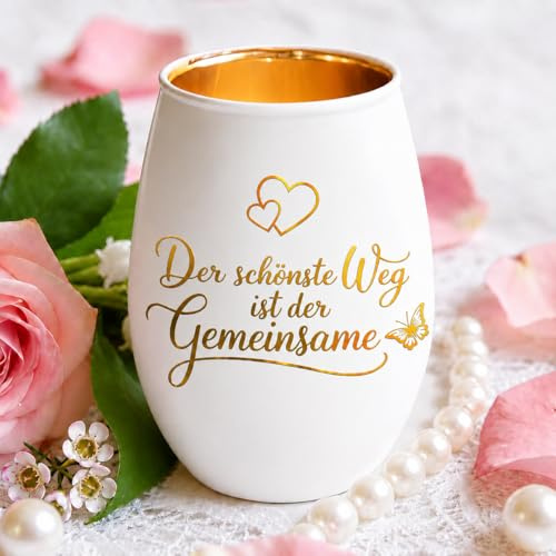 Windlicht Glas Hochzeitstag Geschenk, Windlicht Glas mit Der Schönste Weg, Geschenk Goldene Hochzeit, Deko Kerzenhalter, für Brautpaar Ehefrau Paar Verlobung