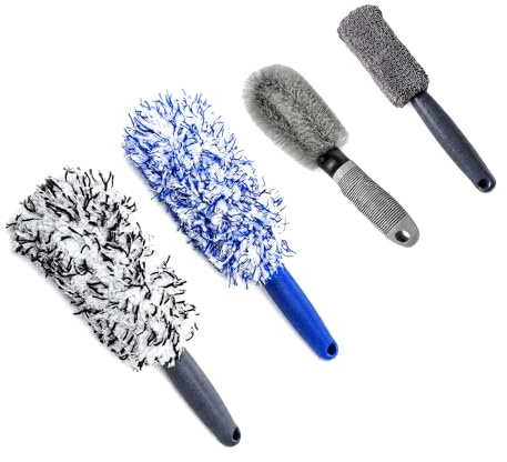 4Pcs Long Handle Wheel Brush Set, Soft Bristles Alloy Cleaning | Alloy, Soft Bristles, for Car Motorcycle Bicycle Tyre Rim Detailing