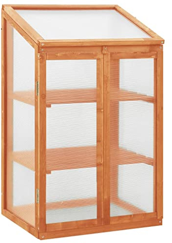QUAHEAS Serra in legno di abete massiccio con pannelli in policarbonato, 60 x 45 x 100 cm, serra e serra per piante, verdure, pomodori, balcone, terrazza, protezione da gelo e intemperie