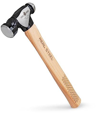 REAL STEEL 0404 Ball Peen Hammer with Genuine Hickory Wood Handle Forged Steel Head Ball Pein Hammer, 16 Oz