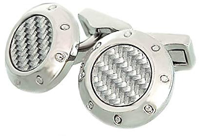 Manschettenknöpfe Carbon silber rund 18 mm! - 3D-Effekt! + schwarzer Exklusivbox - exklusiver Herrenschmuck für die Umschlagmanschette