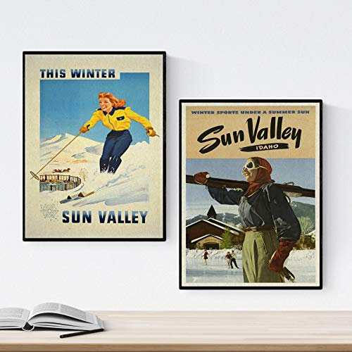 Nacnic Poster Jahrgang. Poster, die Welt der Werbung. Zwei Blätter Vintage Ski USA. A3 Größe