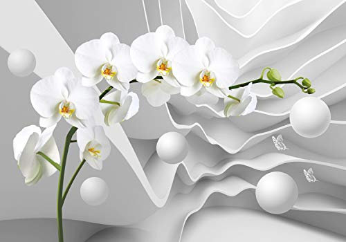 wandmotiv24 Fototapete 3D Effekt Blumen Orchideen Kugeln, M 250 x 175 cm - 5 Teile, Wanddeko, Wandbild, Wandtapete, Abstrakt Blüten M6096
