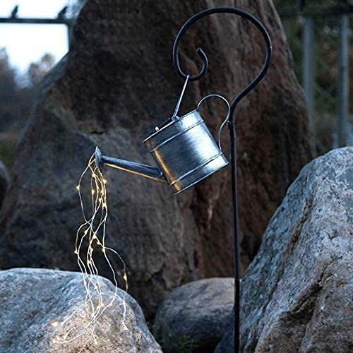 MARELIDA LED Solar Lichtgießkanne Zink - 28 warmweiße LED - H: 80cm - Dämmerungssensor - Outdoor