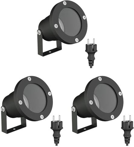 ledscom.de 3 Stück Gartenstrahler DUK für außen, IP65, Stecker, schwarz, 1x GU10 max. 15W