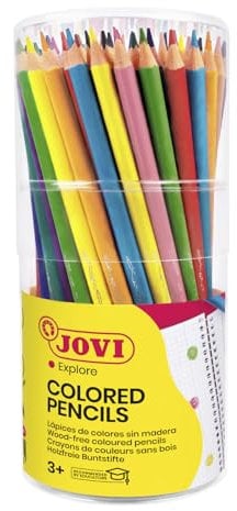 Jovi - Crayons de couleur sans bois, Étui de 84 crayons triangulaires sans bois, Couleurs vives et intenses, Idéal pour dessiner et colorier, Pointe résistante, Sans gluten (734/84)