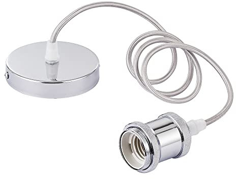 iTrend Vintage Ceiling Pendant E27 Lamp Holder Braided Light Fitting - Polished Chrome
