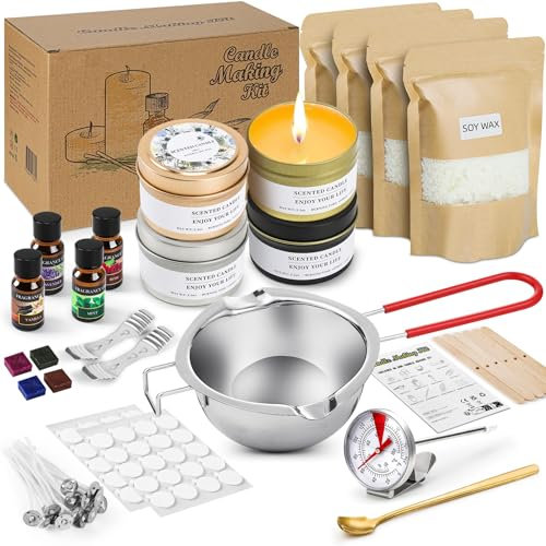 Popolic Herramienta para Velas de Bricolaje, Velas Perfumadas de Regalo, Kit de Velas Perfumadas, Tarros para Velas para Hacer Velas, DIY Juego de Soja de Lata para Aliviar el Estrés