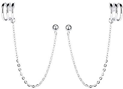 SLUYNZ 925 Sterling Silber Manschette Ohrringe Kette für Frauen Damen - Kletterer Clip Ohrring Tropfen