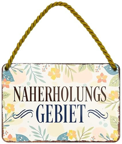 WOGEKA ART Retro Blechschild - Naherholungsgebiet Blumen Garten - witziger Spruch Geschenk-Idee Geburtstag Weihnachten Dekoration 18x12 cm Vintage-Design Hänge-Schild Metall HS549