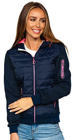 BOLF Damen Übergangsjacke Steppjacke mit Kapuze Daunenjacke Reißverschluss Sportjacke Zip Wärme Freizeit Outdoor Basic Casual Style J.STYLE KSW4001 Dunkelblau M [D4D]