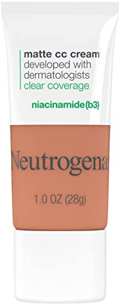 Neutrogena Clear Coverage Flawless Matte CC Cream, Full-Coverage Color Correcting Cream Face Makeup with Niacinamide (b3), Oil-, Fragrance-, Paraben- & Phthalate-Free, Ginger 7.5, 1 oz